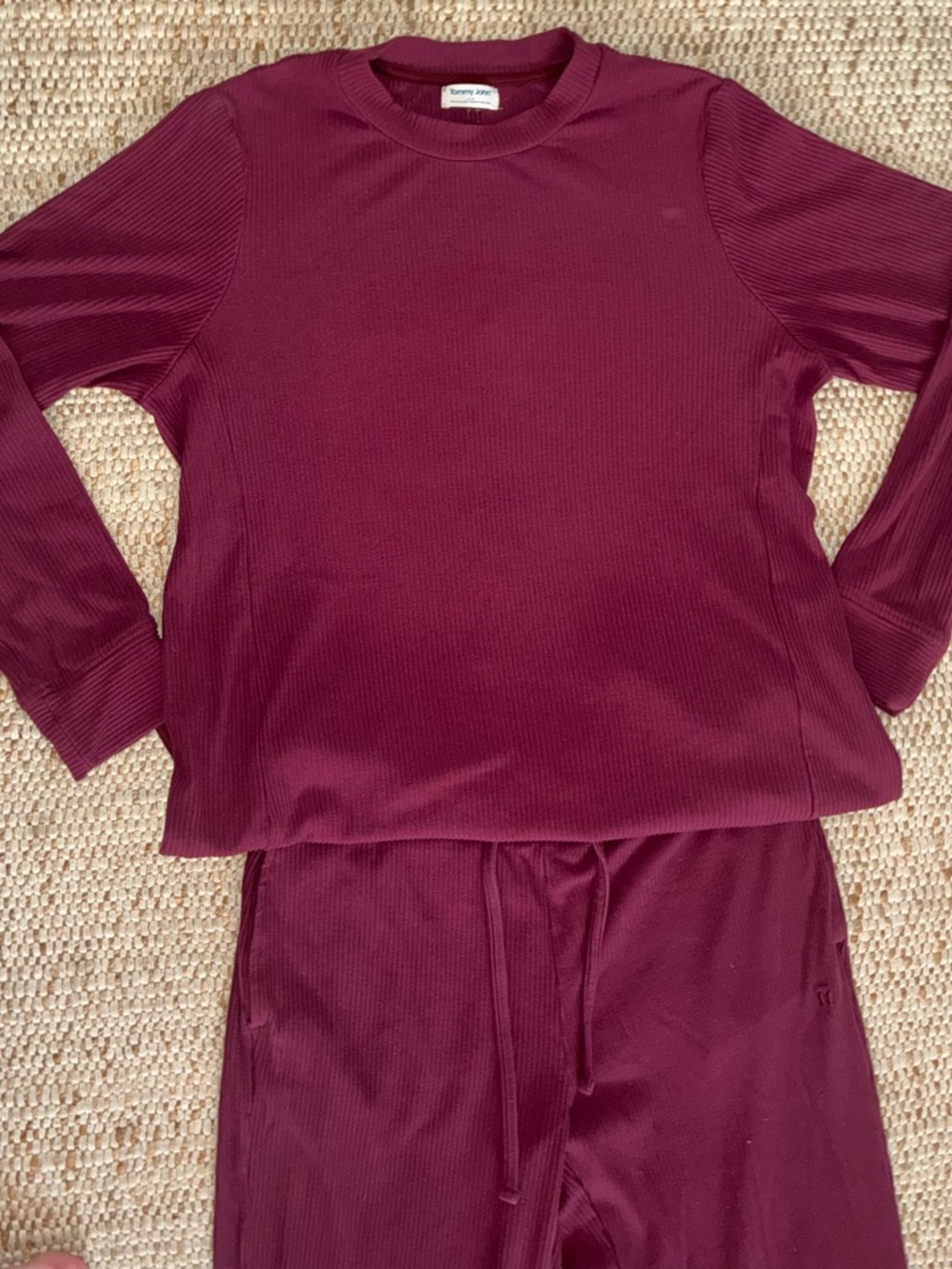 EUC Tommy John Burgundy Ribbed Lounge Set Small Medium Pajama Matching Set - Picture 7 of 14